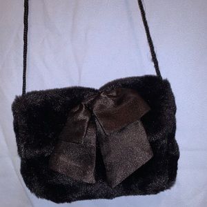 mini black furry purse